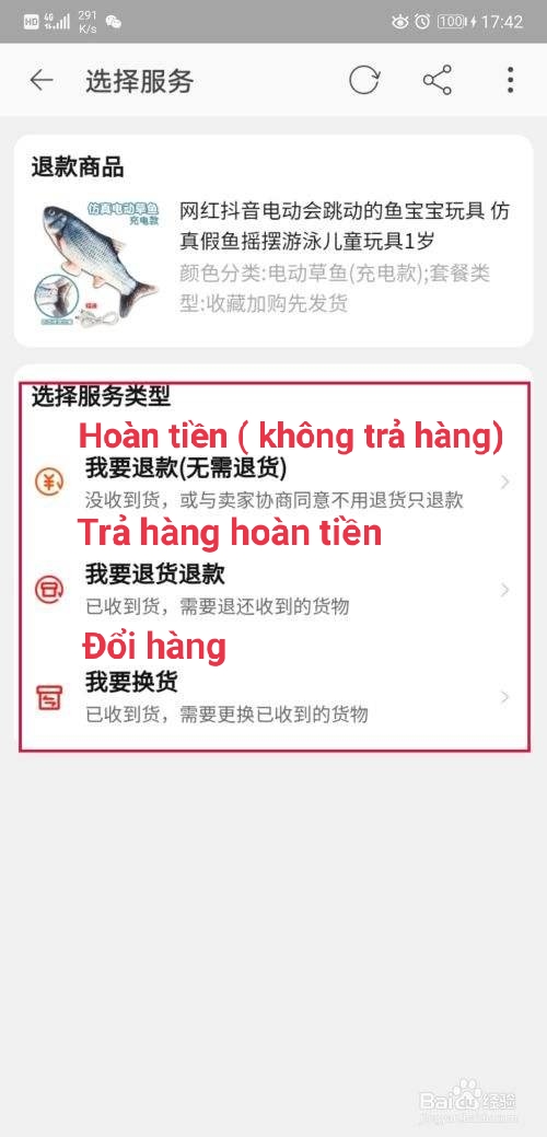 trả hàng hoàn tiền taobao